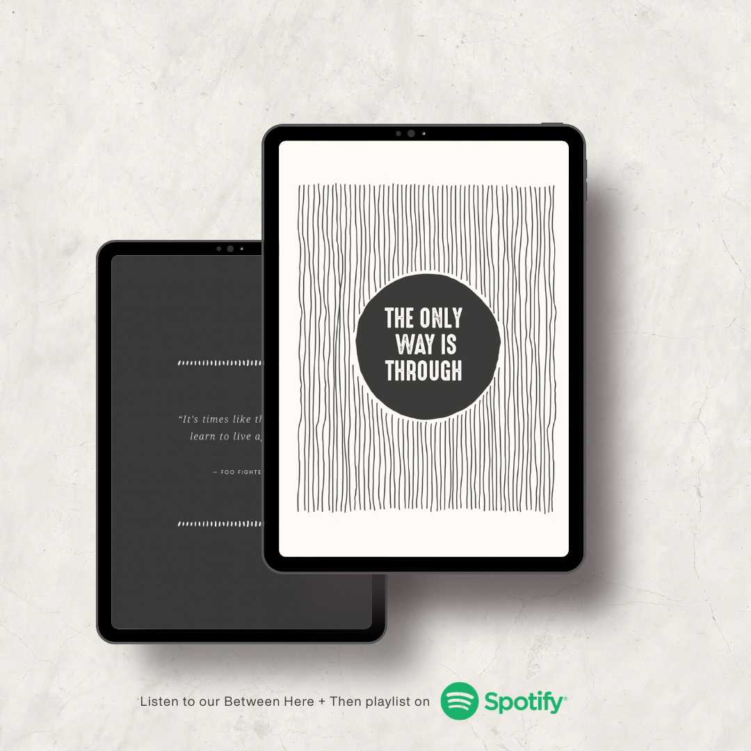 Tablet displaying a motivational quote with Spotify branding on a light gray background